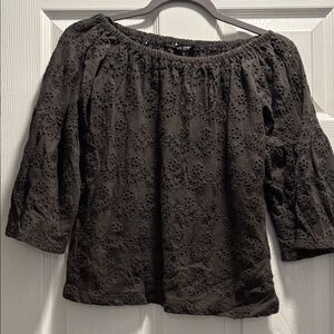 Lucky Brand Charcoal Eyelet Top